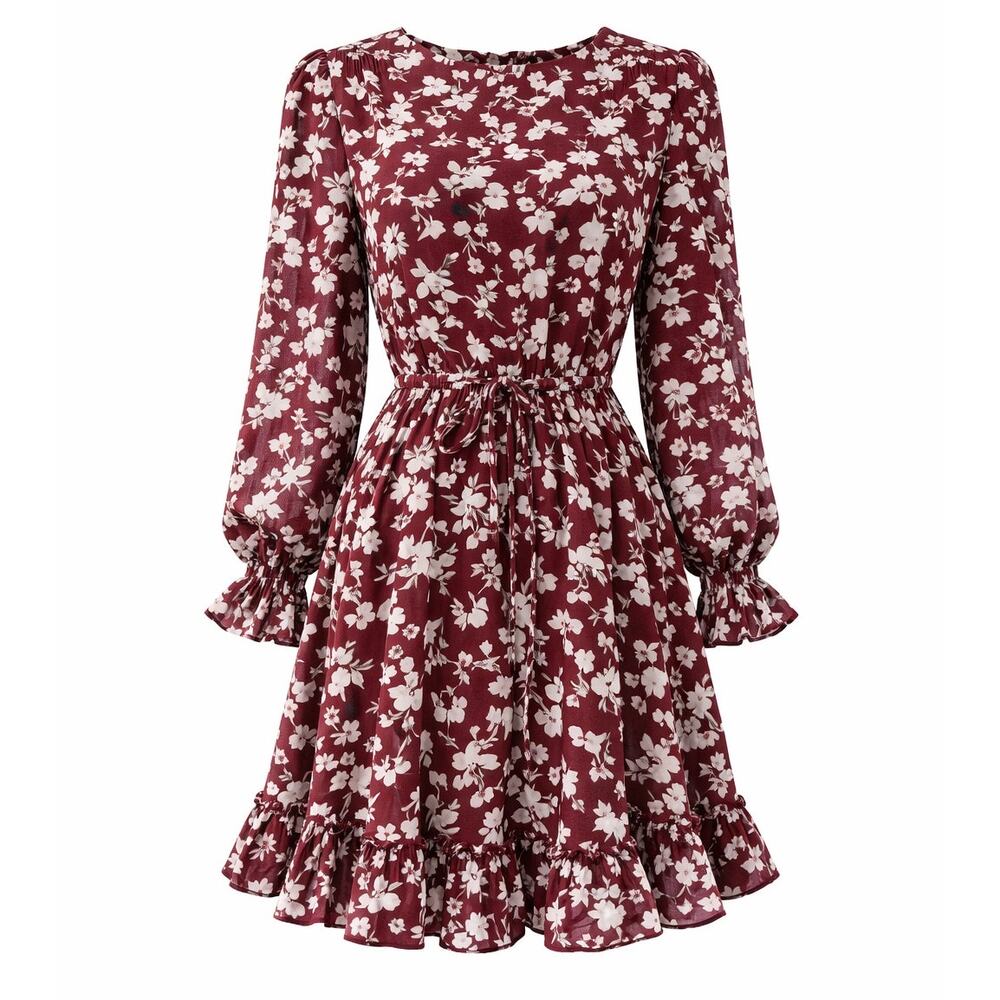 Red Floral Mini Dress, Tie Waist, Ruffled Collar, Women's Cupshe, NWT Sz XS